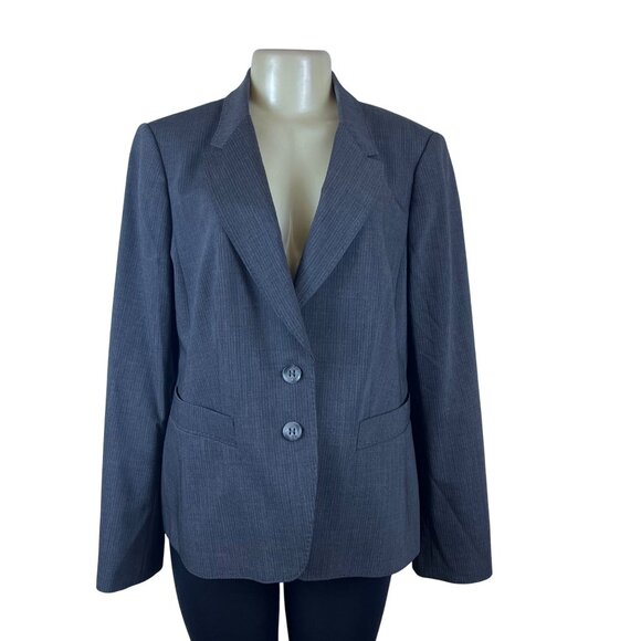Luxe The Limited Womens Gray Wool Blazer Pinstripe 2-Button Suit Jacket Size 14 - Picture 1 of 9